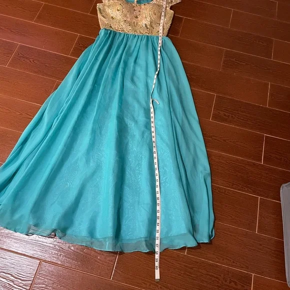 Party Time Special Occasion Green Prom Dress Gold Sequins Beads Jewels size 6 - Picture 9 of 17